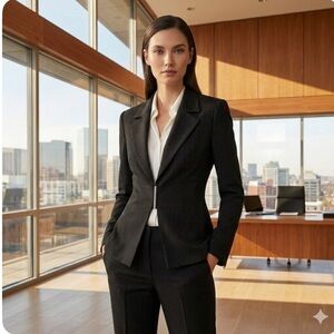 Tahari Arthur S. Levine Pinstripe Blazer Size 8 Chevron Waist Detail & Bar Clasp